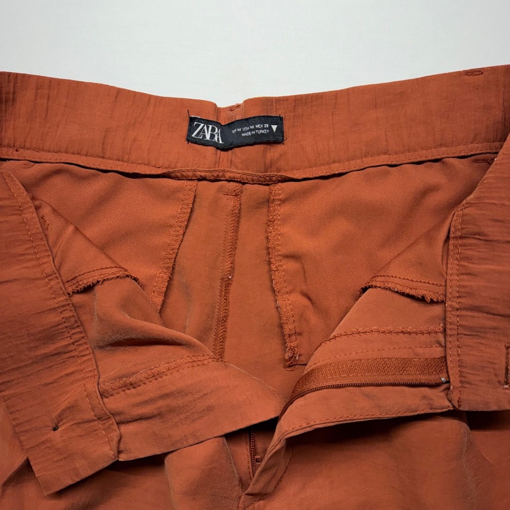 Zara High Waisted Wide Leg Trousers Rust Womens M Pleated Palazzo Pants - Picture 3 of 9